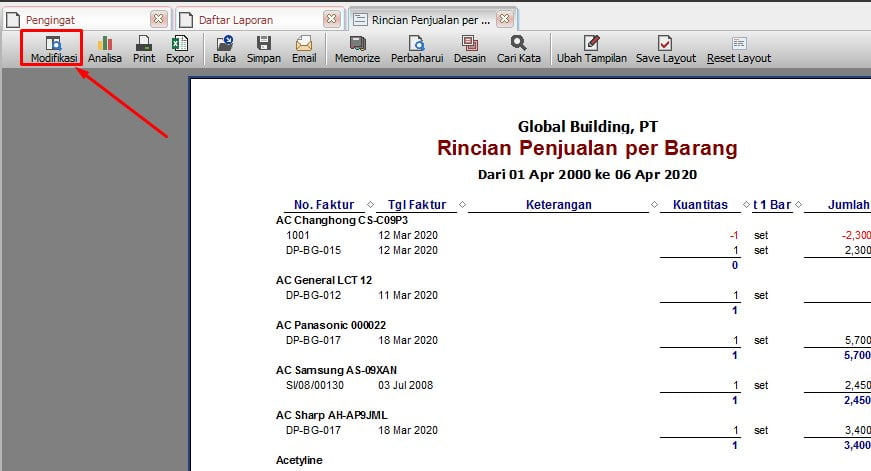 Cara Modifikasi Laporan Accurate 5