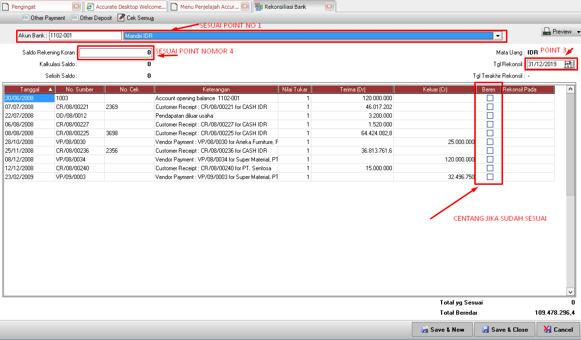 Cara rekonsiliasi bank di accurate