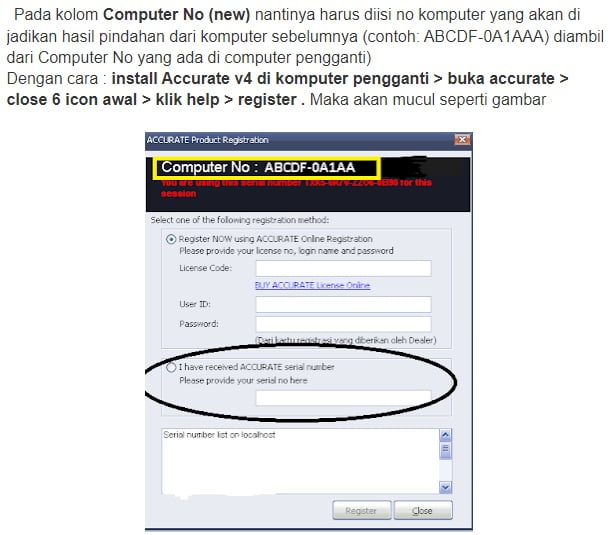 Langkah Pemindahan License Accurate Versi 4