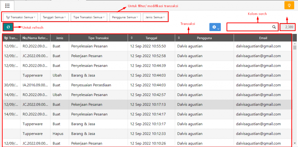 Daftar log aktifitas accurate online