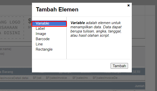 Menambahkan Serial number di design faktur penjulan