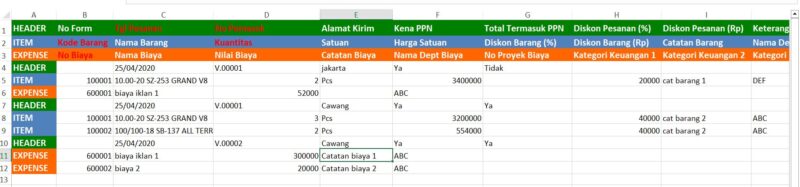 Impor Transaksi Pesanan Pembelian Dari Excel